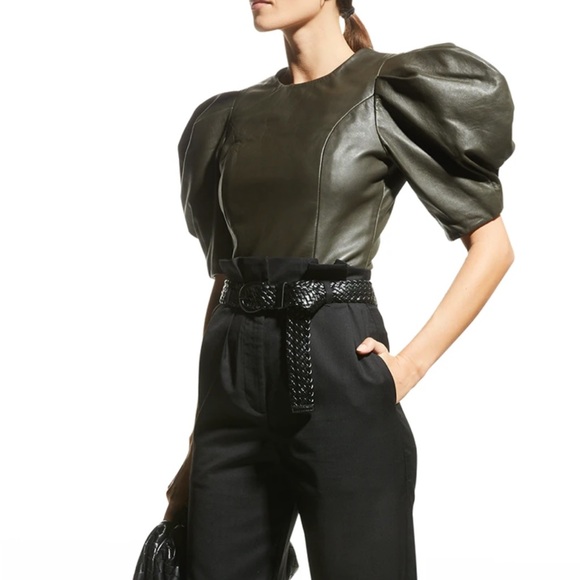 LES COYOTES DE PARISMara Leather Puff-sleeve Top